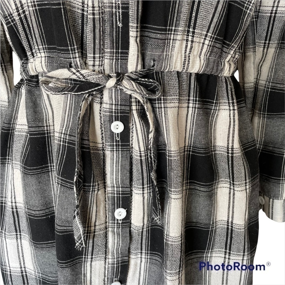SHIRT DRESS BLACK & WHITE PLAID LONG SLEEVE Size M - Picture 3 of 5